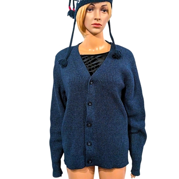 Uniqlo cardigan ribbed sweater Navy  Blue Button Down - Picture 7 of 16